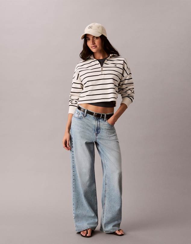 Calvin Klein Jeans - Striped Monogram Terry Cropped Sweatshirt