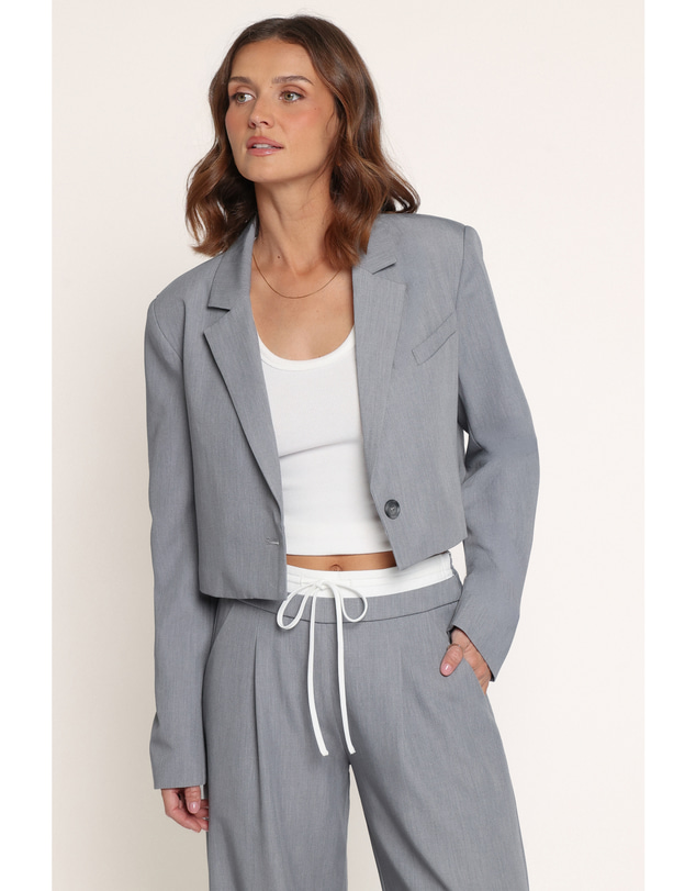 Petal & Pup - Drapey Cropped Single Button Blazer - Heather Grey