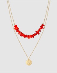 Elli Jewelry - Necklace Layer Platelets Coral Red 925 Silver Gold Plated