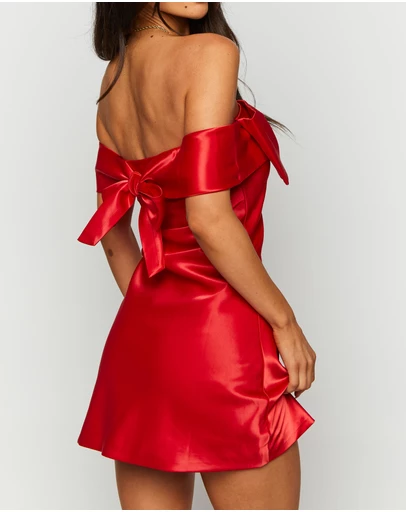 Beginning Boutique - Lyla Red Off Shoulder Mini Dress