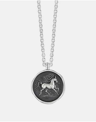 Dower & Hall - Men's Fire Horse Talisman Necklace in Oxidised Sterling Silver