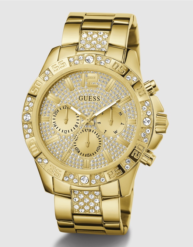 GUESS - Multi-function Men's 48mm Champagne Dial with Crystals and Gold-Tone Strap