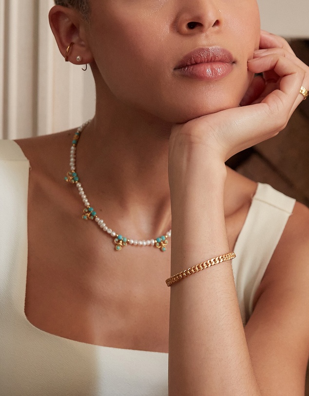 Ottoman Hands - Amelie Pearl and Turquoise Beaded Necklace