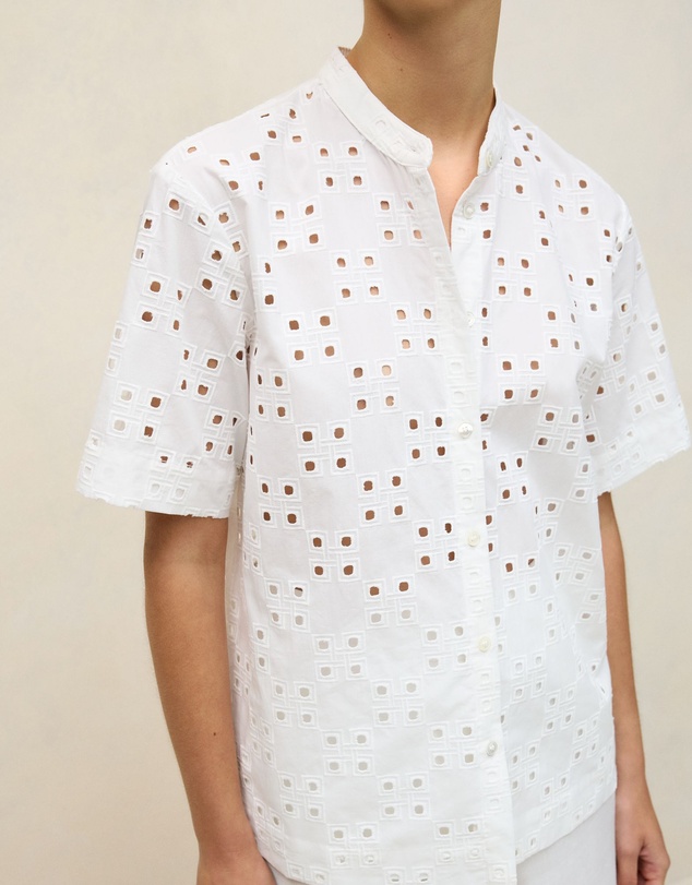 Trenery - Cotton Geo Cutwork Short Sleeve Shirt in White