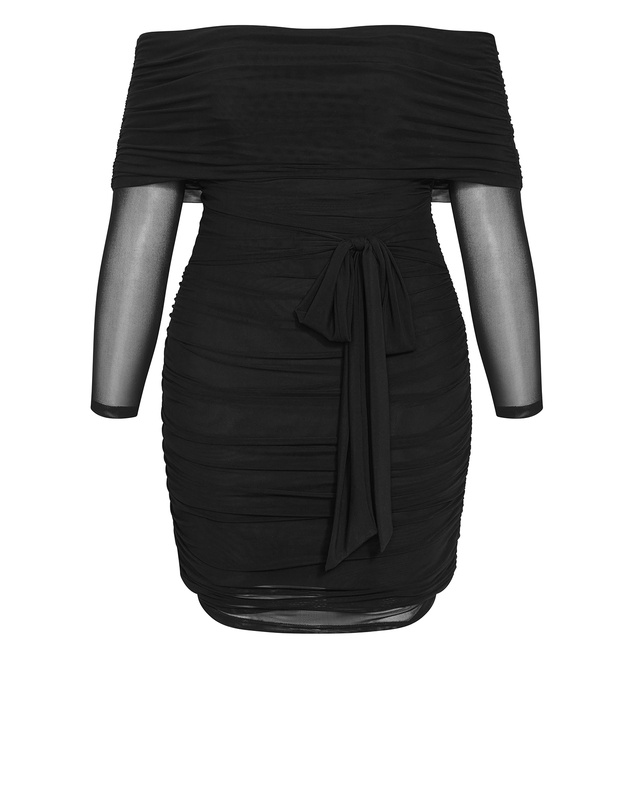 City Chic - Halle Mesh Tie Ruched Dress