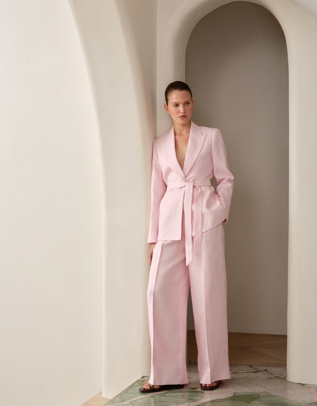 Trenery - Linen Herringbone Pleat Front Pant in Blossom Pink
