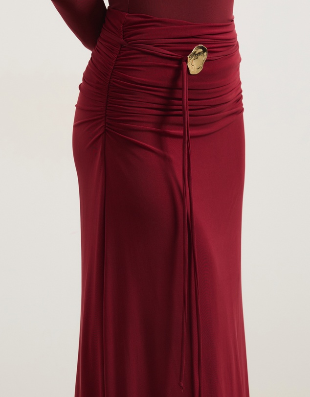 Atmos&Here - Valentia Belted Mesh Maxi Skirt