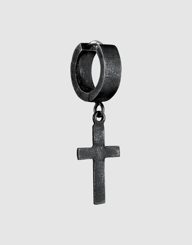 Kuzzoi - ICONIC EXCLUSIVE - Earrings Men Creole Cross Single Piece in 925 Sterling Silver Oxidized