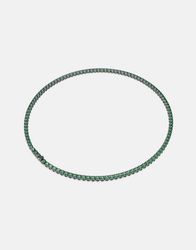 Swarovski - Matrix Tennis Necklace, Round Cut, Green, Ruthenium Plated