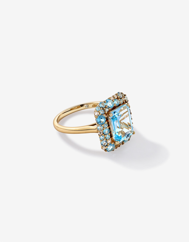 Michael Hill - Sky Blue, London Blue, Swiss Blue & White Topaz Halo Ring in 10kt Yellow Gold