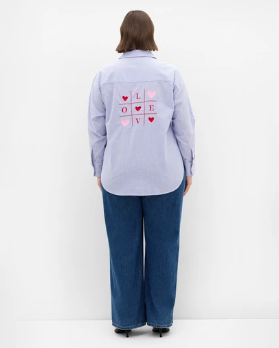 City Chic - Plus size My Heart Stripe Cotton Shirt - blue
