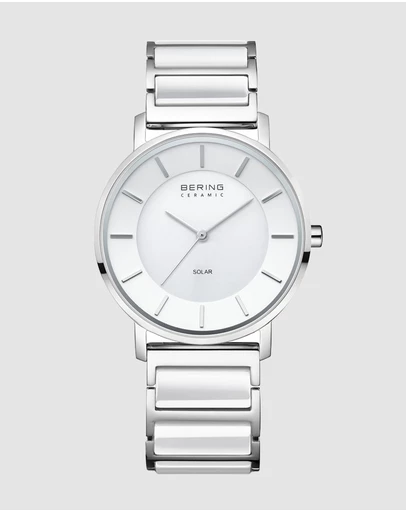 Bering - Bering Solar 41mm White Dial White Ceramic Strap Watch