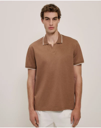 Trenery - Mercerised Cotton Pique Marle Polo in Amaretto