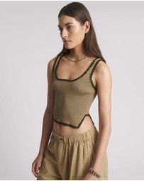 ONE TEASPOON - Knitted Scallop Tank Top - Khaki