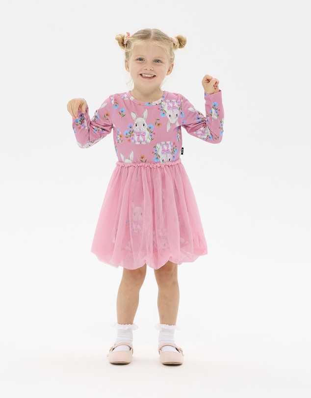 Rock Your Kid - Hunny Bunny Long Sleeve Bubble Dress in Peach