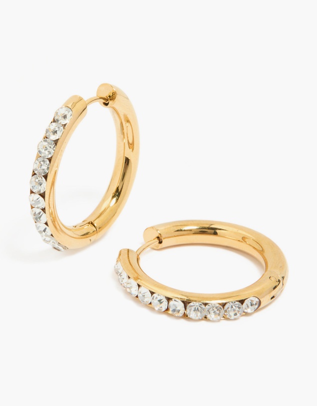 Lovisa - Waterproof Gold Plated Stainless Steel Diamante Hinged Half Hoop Earrings