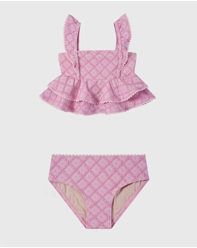 Aqua Blu Kids - Stepping Stones Pink Frill Bikini Set - Kids