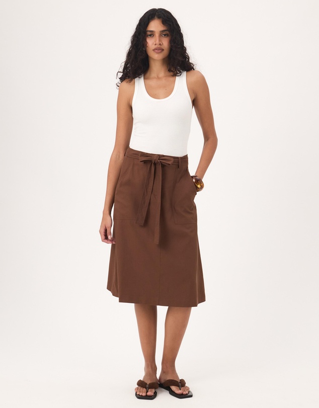 Atmos&Here - Ava Linen Blend Tie Waist Midi Skirt