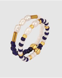 Elli Jewelry - Ring Set Freshwater Pearl 925 Sterling Silver Gold-Plated