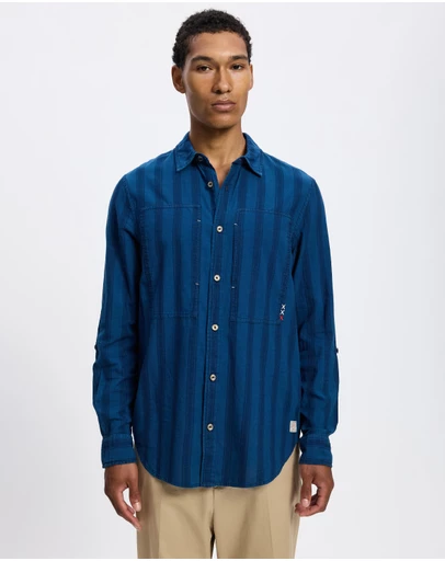 Scotch & Soda - Textured Indigo Shirt In Special Striped Weave