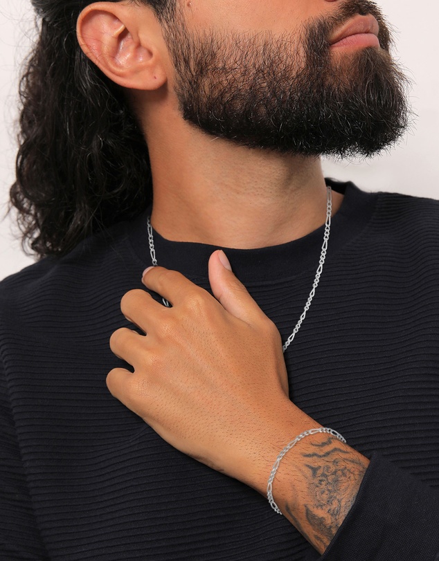 Kuzzoi - ICONIC EXCLUSIVE - Figaro Necklace and Bracelet Set in 925 Silver