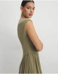 AERE - Alex Jersey Gathered Midi Dress