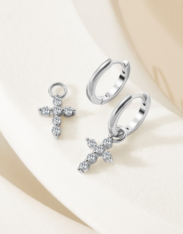Mestige - Faith Cross Hoops - Silver Plated