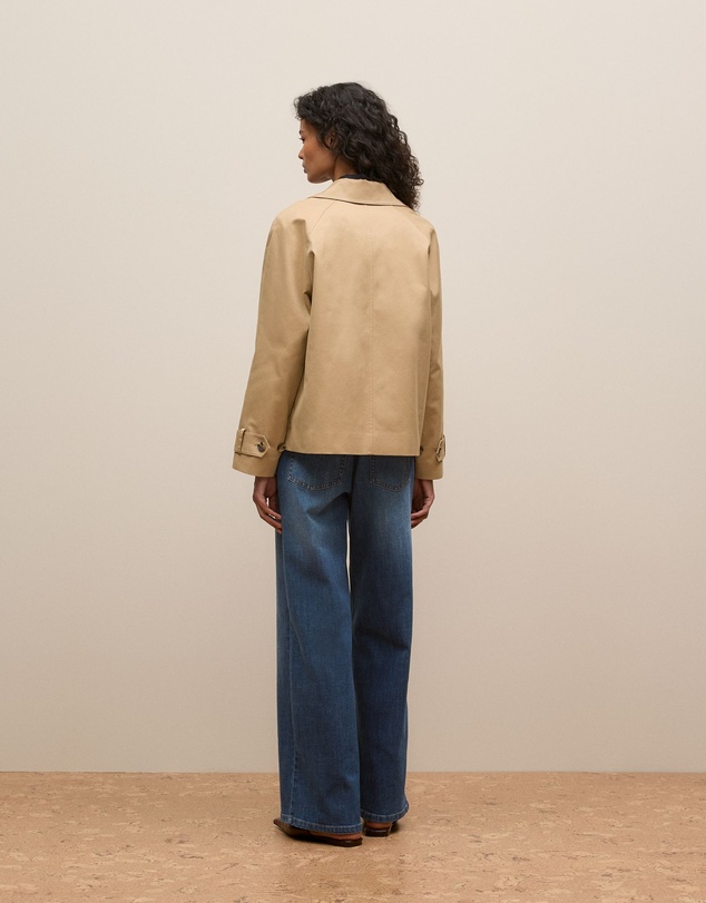 Trenery - Cotton Twill Cropped Trench Coat in Dark Camel