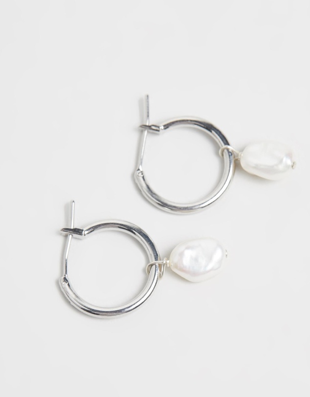 SAINT VALENTINE - Mini Keshi Pearl Hoops - Silver