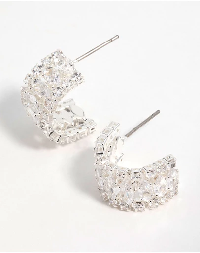 Lovisa - Silver Plated Cubic Zirconia Marquise Center Strap Hoop Earrings