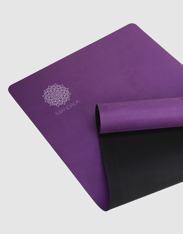 Mandala - Mandala Yoga Mat Premium Bundle, Includes Yoga Mat 188cm H x 61cm W, Yoga Strap & Steel Hydration Bottle - Purple