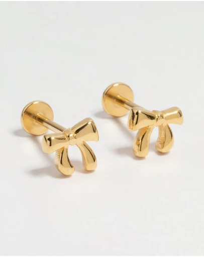 Lovisa - Gold Plated Surgical Steel Bow Flat Back Earrings