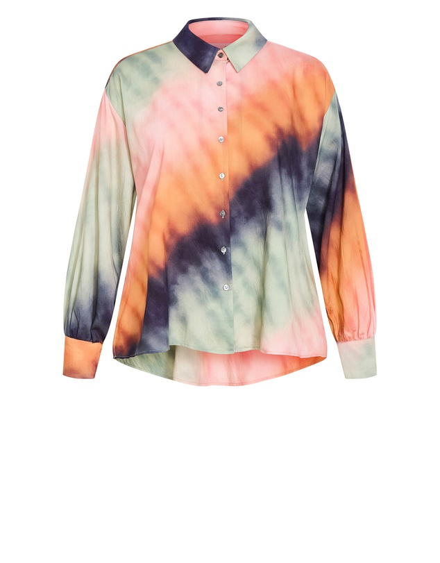 City Chic - Plus size Sunset Ombre Print Shirt - peach