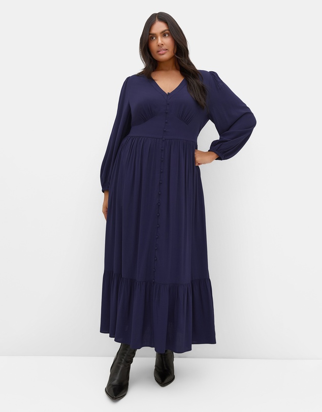 City Chic - Plus size Elsie Long Sleeve Maxi Dress - navy