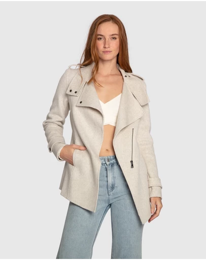 Belle & Bloom - Bad Girl Wool Blend Moto Coat - Oat Marle