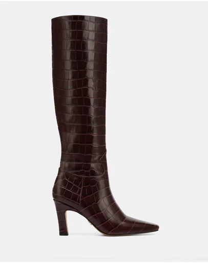 Wittner - Louella Croc Embossed Leather Knee High Boots