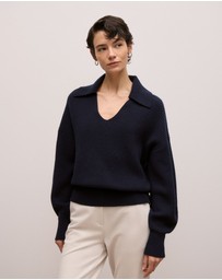 Trenery - Merino Open Collar Knit in Night Sky