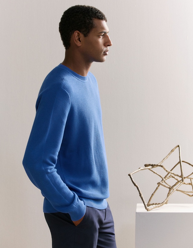 Trenery - Australian Cotton Textured Knit Crew in Bright Blue