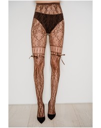 High Heel Jungle - Chevonne Lace And Satin Fishnet Tights
