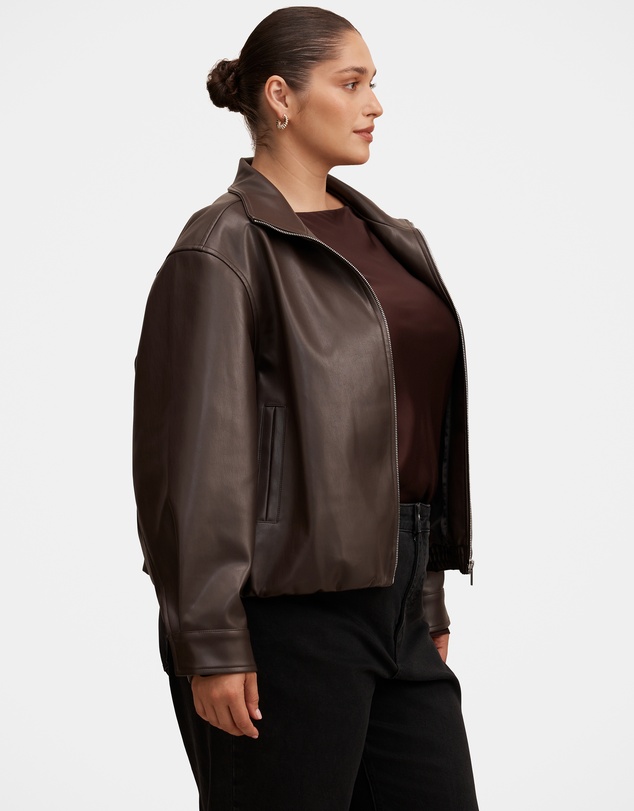 Forever New Curve - Julia Curve Faux Leather Funnel Neck Jacket