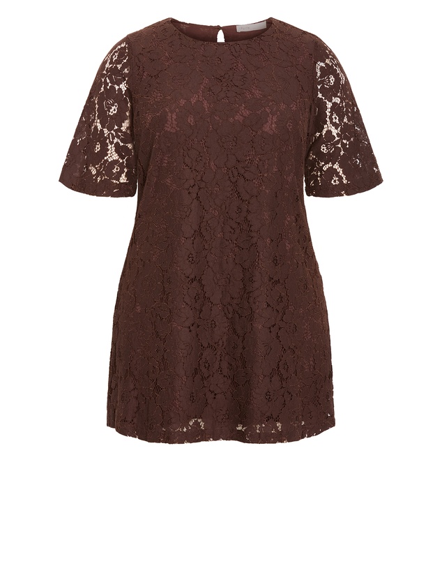 City Chic - Plus size Lani Lace Mini Dress - chocolate