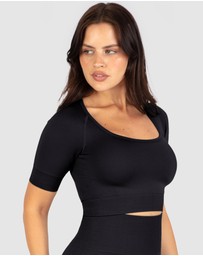 B Free Intimate Apparel - Square Neck Short Sleeve Crop Top & High Waist Midi Biker Shorts