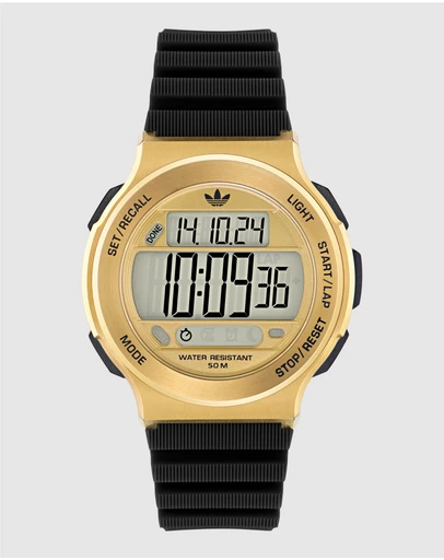 adidas Originals - Expression Three Digital IP Gold-Tone Black Silicone Watch