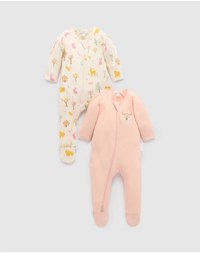Purebaby - 2 Pack Basics Printed Zip Growsuit -Kids-Babies