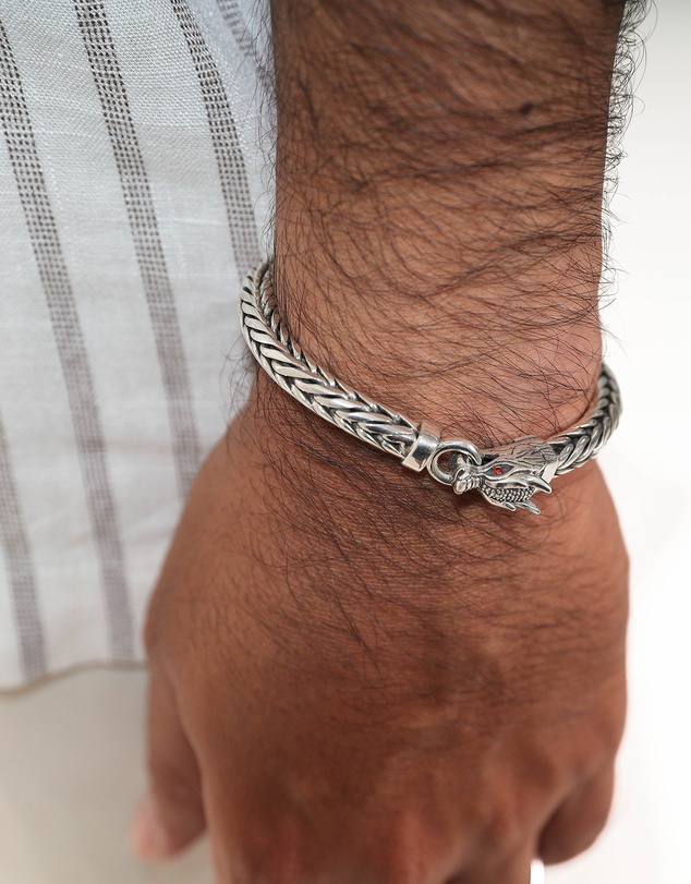 Kuzzoi - Bracelet Dragon Head Wheat Chain Bracelet in 925 Silver