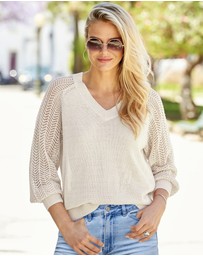 Sosandar - Pointelle Sleeve V Neck Jumper
