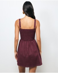 AERE - Mia Shirred Linen Mini Dress