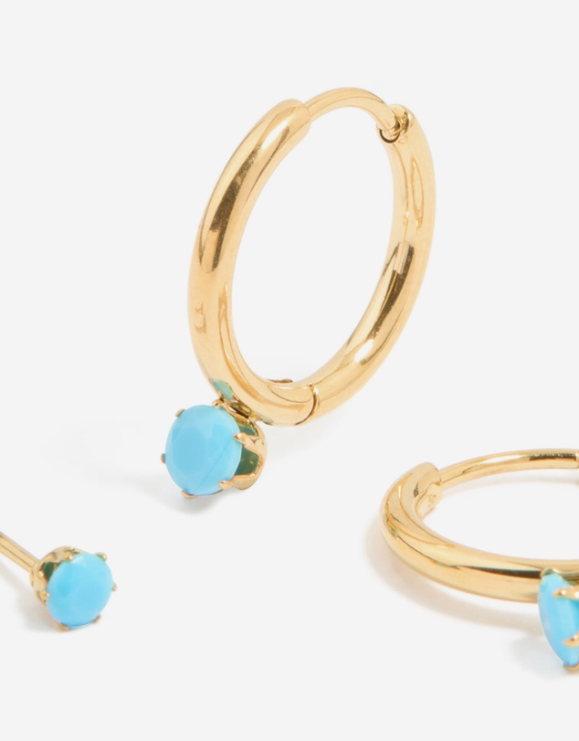 Lovisa - Waterproof Gold Plated Stainless Steel Turquoise Mini Earrings 2-Pack