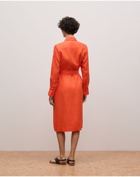 Trenery - Delave Linen Long Sleeve Shirt Dress in Fiesta Red