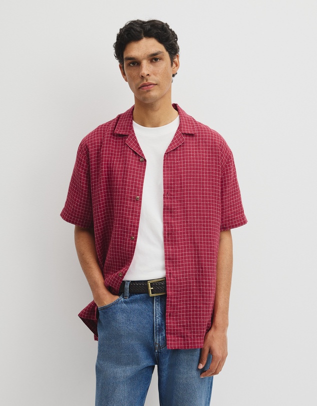 Country Road - Relaxed Fit Short Sleeve Linen Blend Check Shirt